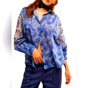 Free People Rose Bud Blouse Cerulean Blue. Size: Large